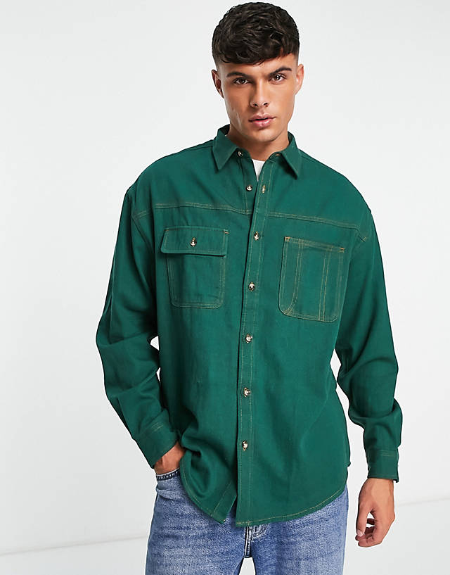 ASOS DESIGN - oversized denim shirt in collegiate green