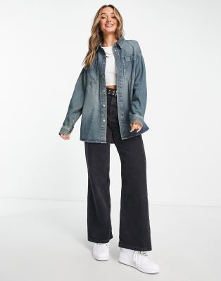ASOS DESIGN ASOS DESIGN oversized denim shirt in dirty wash-Blue