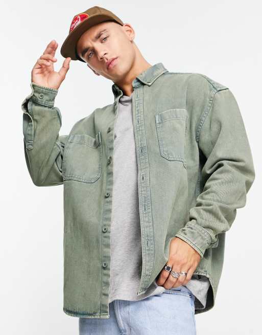 Green denim deals shirt