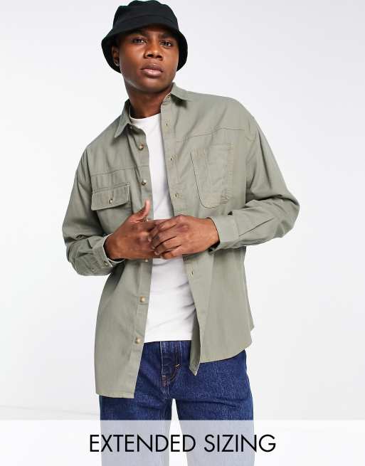 ASOS DESIGN oversized denim shirt in khaki | ASOS