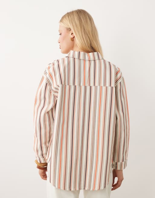 ASOS DESIGN oversized denim shirt in neutral stripe, 4 of 4