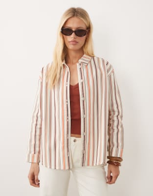 Asos Design Oversized Denim Shirt In Multi
