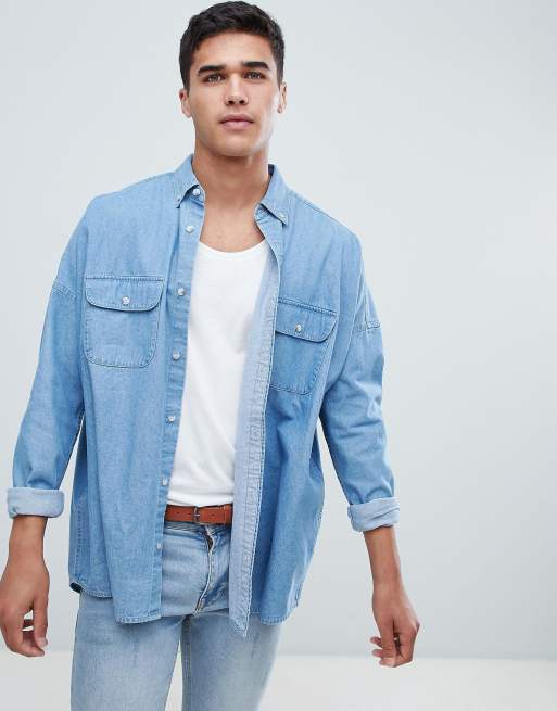 ASOS DESIGN oversized denim shirt with double pockets | ASOS