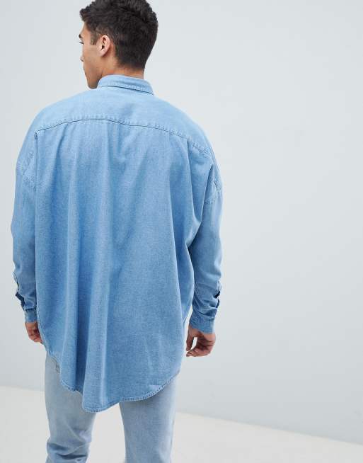 ASOS DESIGN oversized denim shirt with double pockets | ASOS