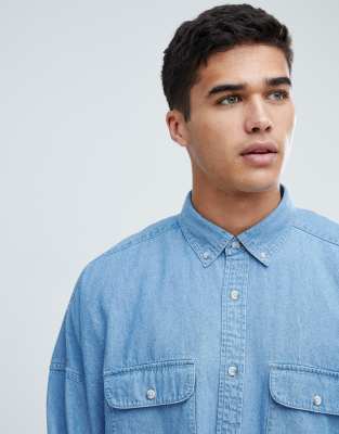 ASOS DESIGN oversized denim shirt with double pockets