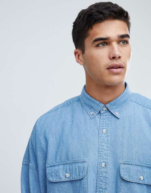 ASOS DESIGN oversized denim shirt with double pockets | ASOS