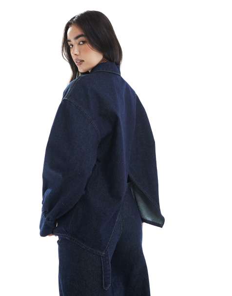 ASOS DESIGN oversized denim shirt with open back and cinch tie in rinse wash - view 1