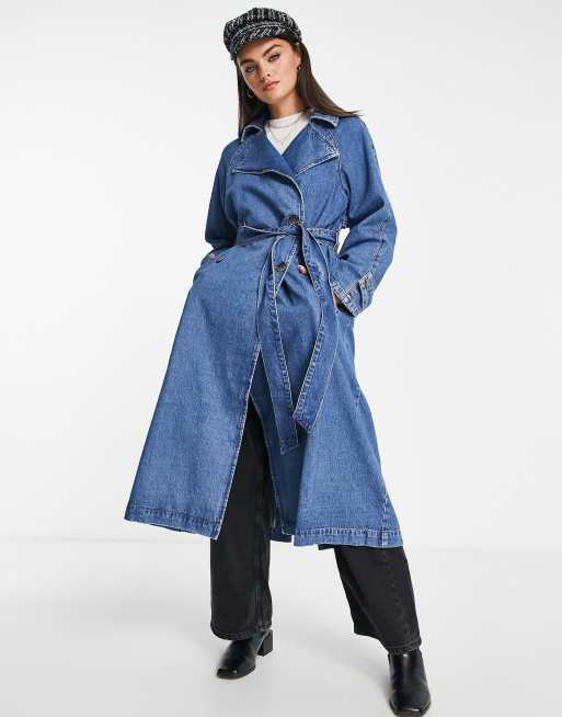 ASOS DESIGN oversized denim trench coat in mid blue | ASOS