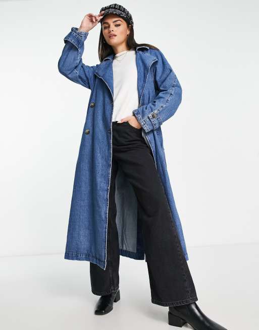 ASOS DESIGN oversized denim trench coat in mid blue, 4 of 4