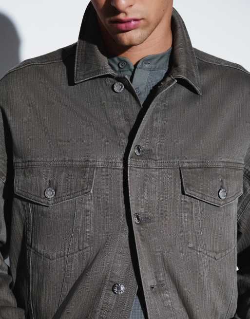 ASOS DESIGN oversized denim trucker jacket in grey herringbone, 2 of 5