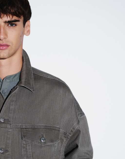 ASOS DESIGN oversized denim trucker jacket in grey herringbone, 5 of 5