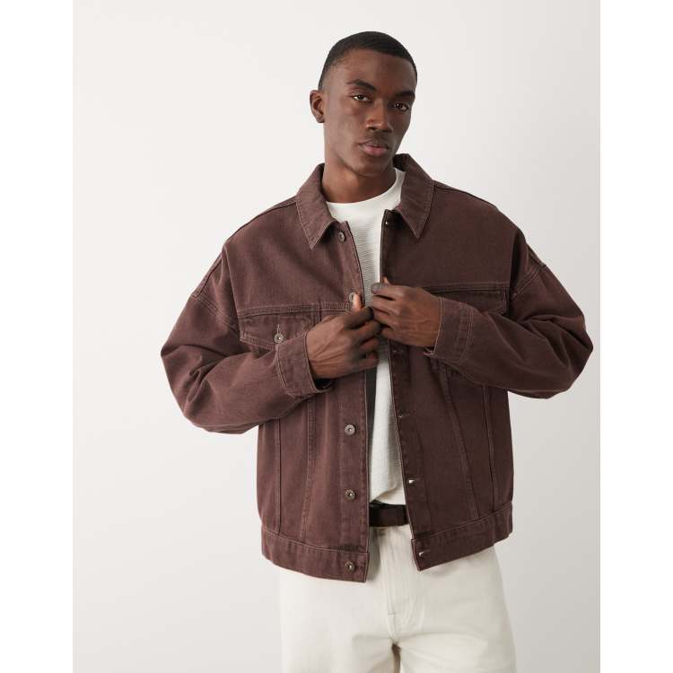 ASOS DESIGN oversized denim trucker jacket in washed brown | ASOS