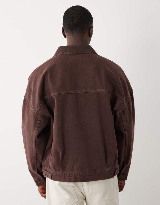 ASOS DESIGN oversized denim trucker jacket in washed brown, 2 of 5