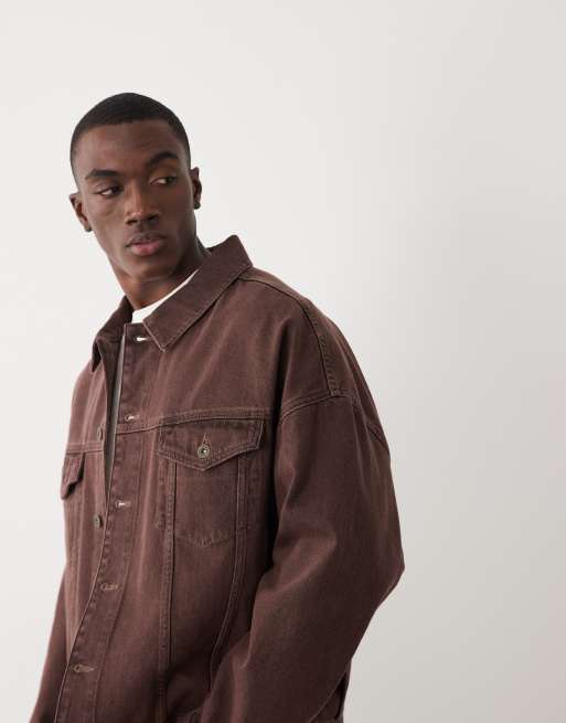 ASOS DESIGN oversized denim trucker jacket in washed brown, 3 of 5