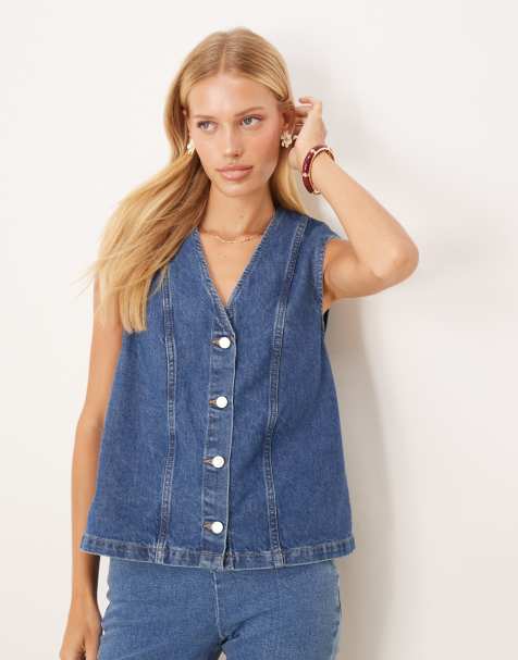 ASOS DESIGN oversized denim waistcoat in indigo wash - view 1