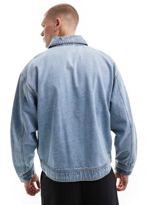 ASOS DESIGN oversized denim worker jacket in light wash blue