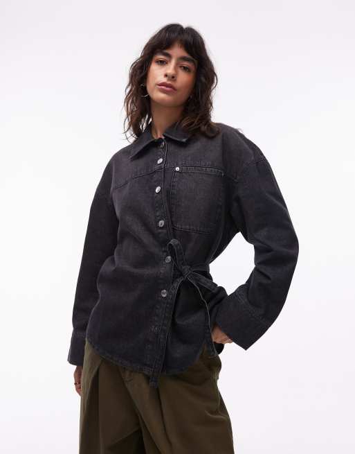 ASOS DESIGN - Oversized denimskjorte i vasket sort