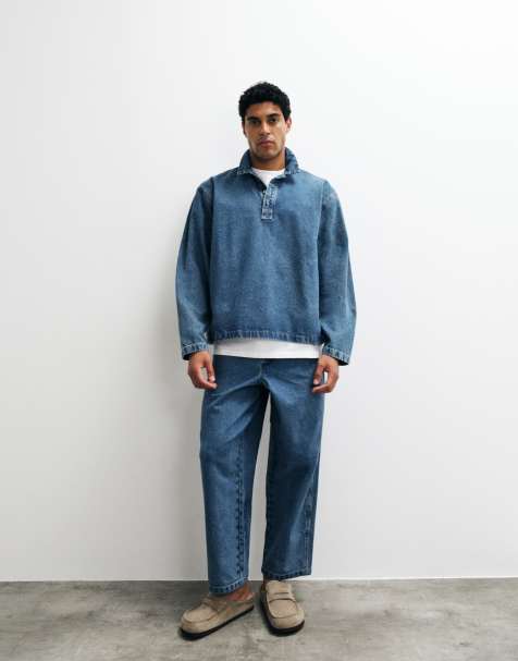 ASOS DESIGN - Oversized denimskjorte med lange ærmer i blå mellemvask - view 1