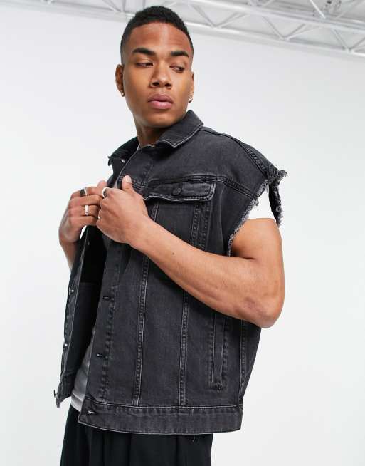 ASOS DESIGN - Oversized denimvest i vasket sort
