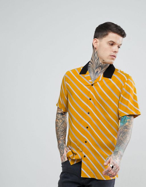 ASOS DESIGN oversized diagonal stripe shirt with black revere collar
