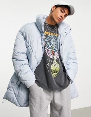 ASOS DESIGN oversized diamond quilt puffer jacket in icy blue