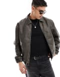 [ASOS DESIGN] ASOS DESIGN oversized distressed faux leather bomber jacket in brown 2XL BROWN