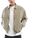 [ASOS DESIGN] ASOS DESIGN oversized distressed harrington jacket in khaki-Green 2XL KHAKI