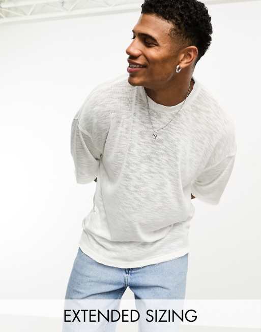 ASOS DESIGN - Oversized distressed T-shirt van slubstof in wit