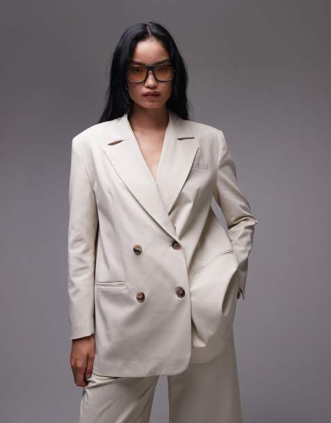 ASOS DESIGN oversized double breasted blazer in neutral co ord - view 1