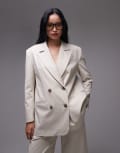 [ASOS DESIGN] ASOS DESIGN oversized double breasted blazer in neutral (part of a set) XS Stone