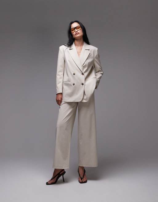 ASOS DESIGN oversized double breasted blazer in neutral - part of a set