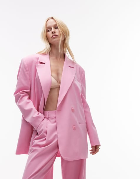 ASOS DESIGN oversized double breasted blazer in pink - part of a set - view 1