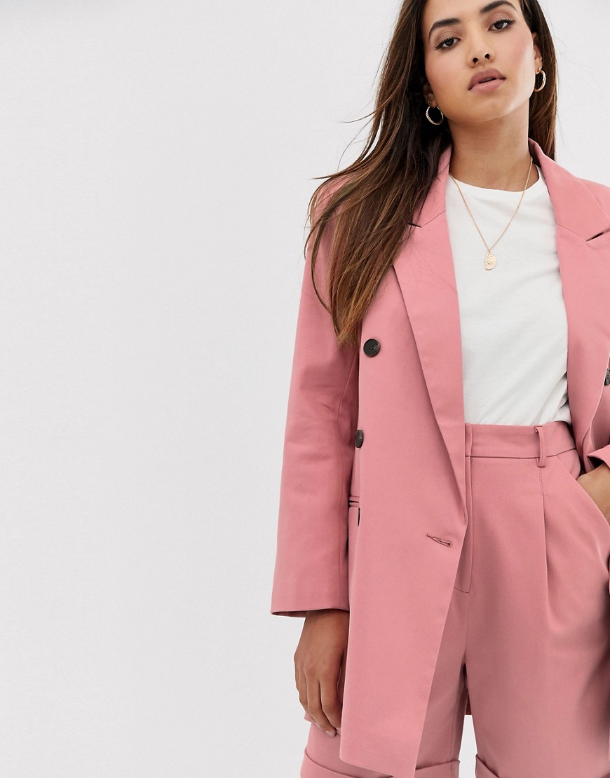 ASOS DESIGN oversized double breasted dad suit blazer-Pink