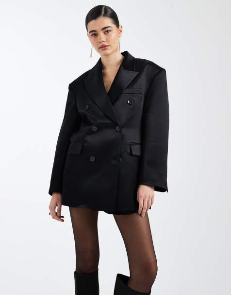 ASOS DESIGN oversized double breasted satin blazer in black