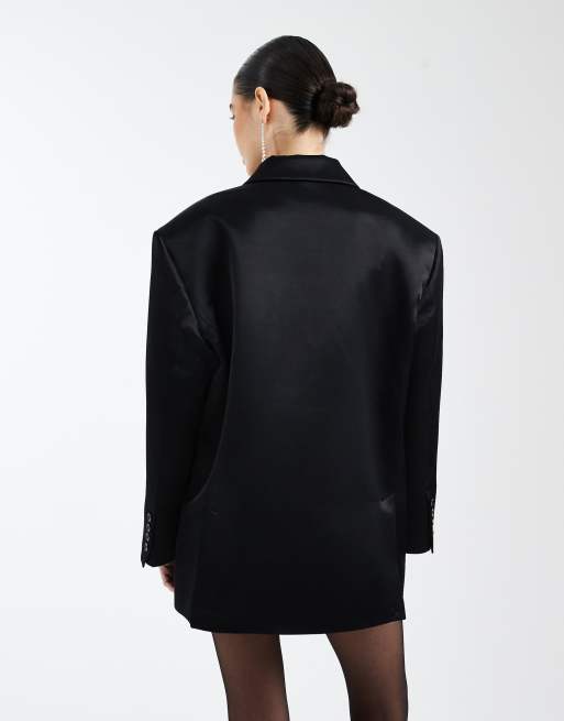 ASOS DESIGN oversized double breasted satin blazer in chocolate brown