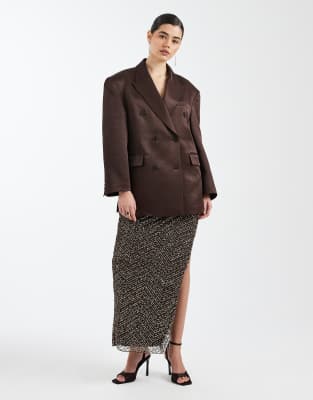 Asos Design Oversized Double Breasted Satin Blazer In Red