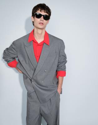 Asos Design Oversized Double Breasted Suit Jacket In Gray