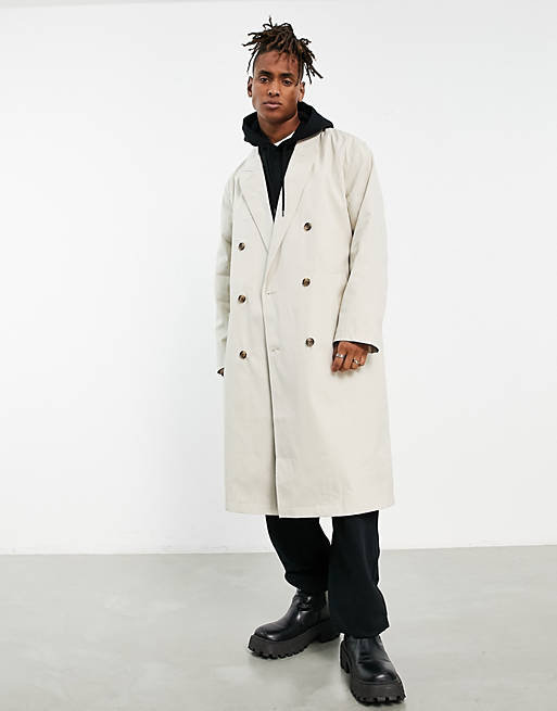 ASOS DESIGN oversized double breasted trench in stone | ASOS