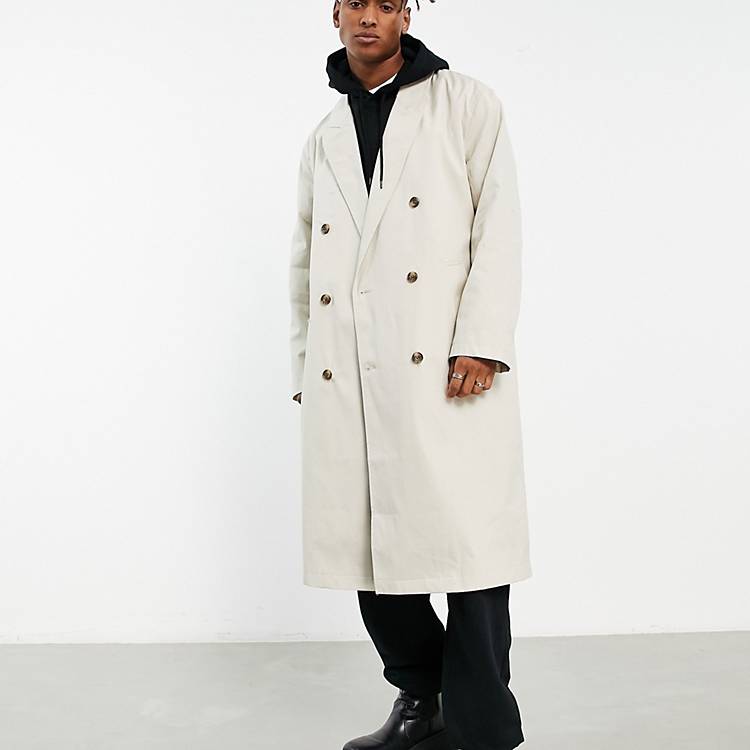 Oversized double breasted trench in stone Asos Men Clothing Coats Trench Coats 