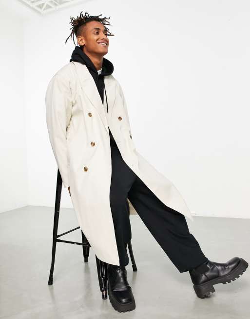 ASOS DESIGN oversized double breasted trench in stone