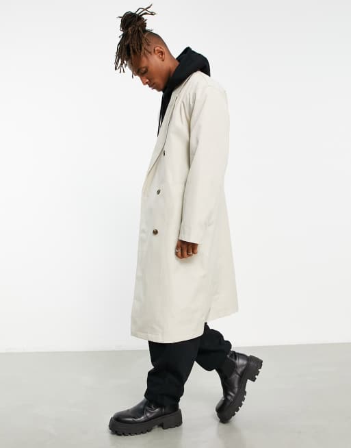 ASOS DESIGN oversized double breasted trench in stone