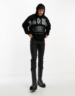 ASOS DESIGN oversized double layer hoodie in black with text front print