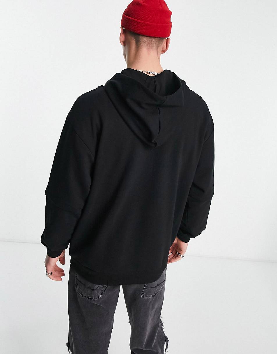 ASOS DESIGN oversized double layer hoodie in black with text front ...