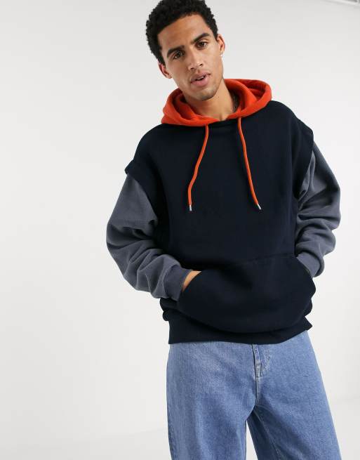 ASOS DESIGN oversized double layer hoodie in mixed sweat & polar fleece