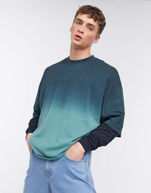 ASOS DESIGN oversized long sleeve double layer t-shirt in black with chest  print