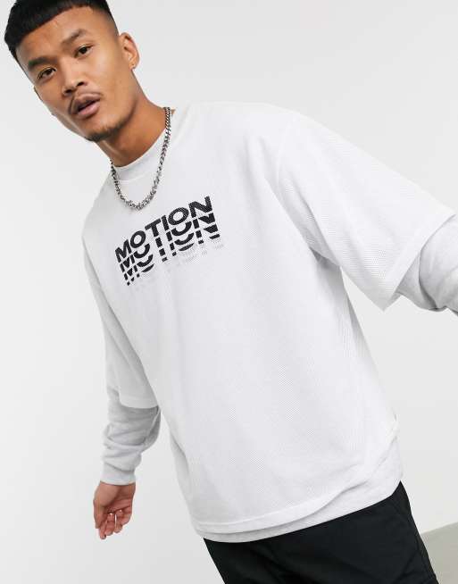 ASOS DESIGN oversized double layer sweatshirt in white marl with mesh