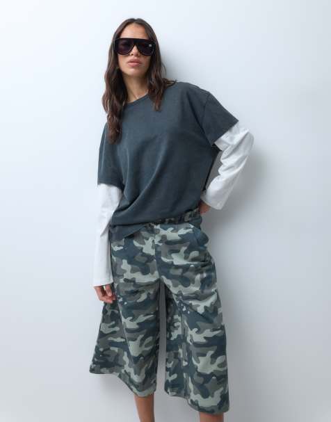 ASOS DESIGN oversized double layer t-shirt in washed gray & cream - view 1