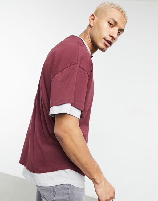 ASOS DESIGN regular seersucker shirt in burgundy