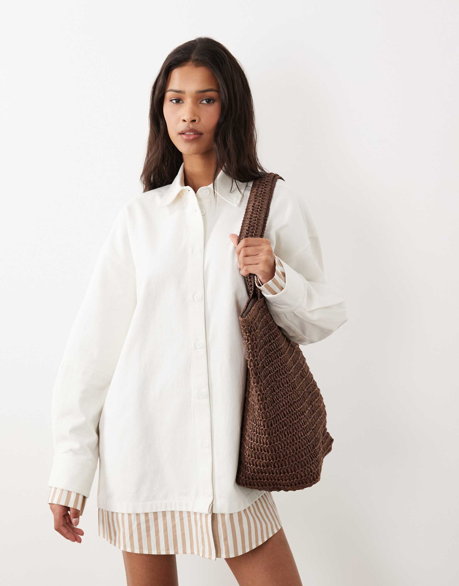 asos design oversized double layered shirt mini dress with lobster embroidery
