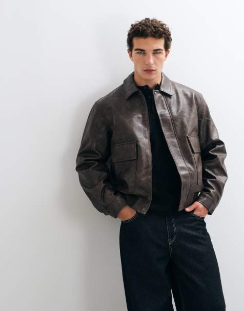 ASOS DESIGN oversized double pocket leather look harrington - view 1